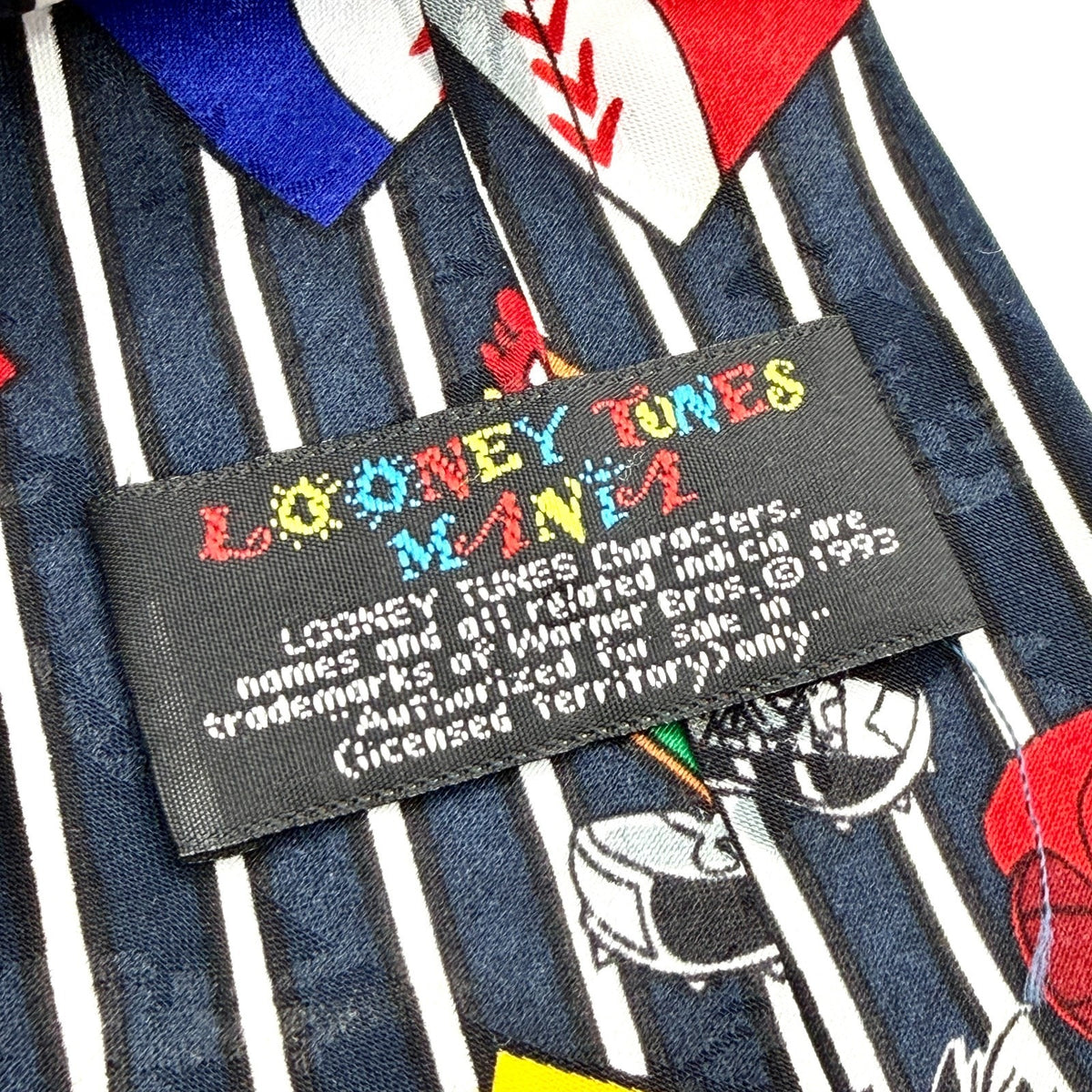 Vintage 90s Looney Tunes Navy Blue Baseball Novelty Necktie