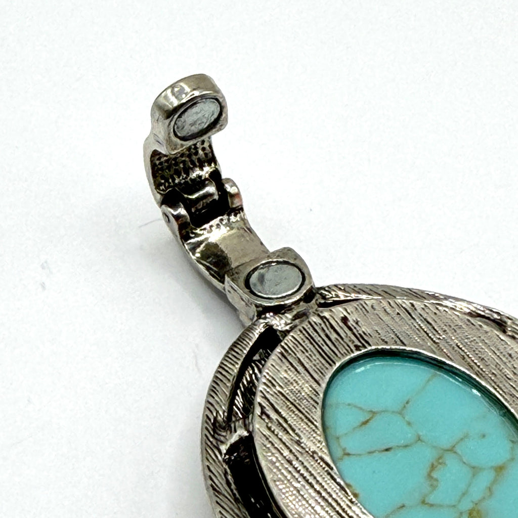 Vintage Y2K Fleur de Lis Turquoise Rhinestone Magnetic Enhancer Pendant