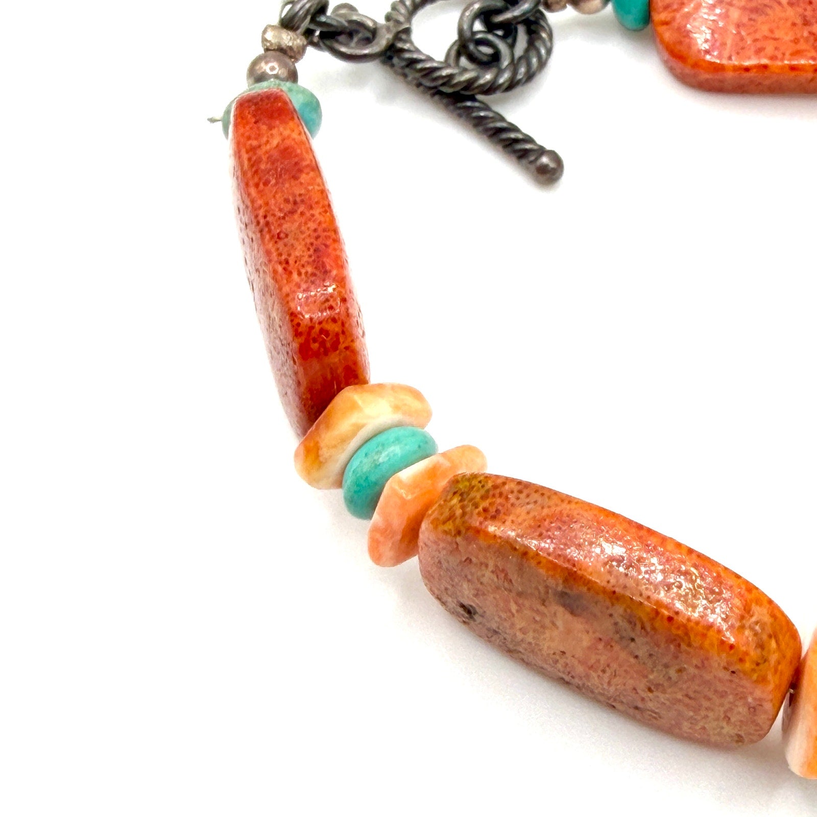 Vintage 90s Orange Coral Turquoise Southwestern Toggle Bracelet