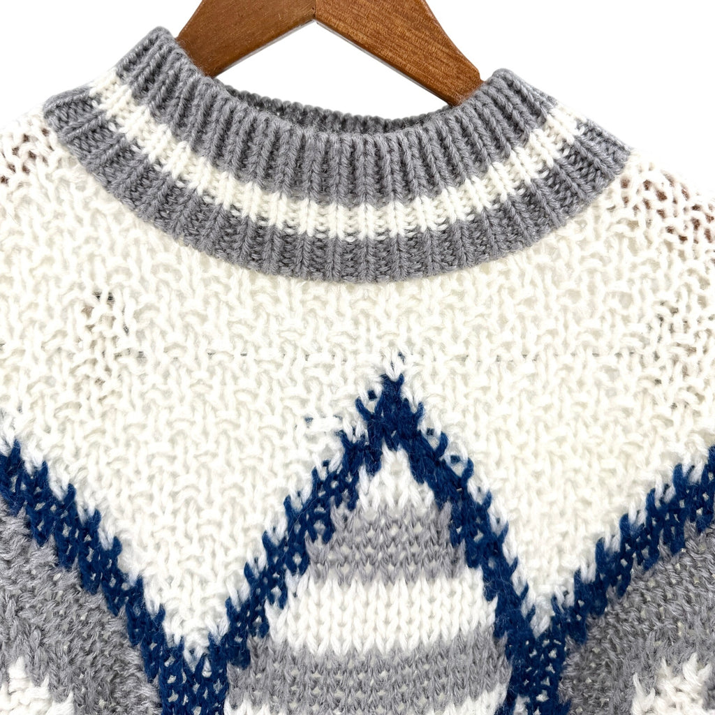 Vintage 80s J.T. Beckett White Blue Diamond Pattern Oversized Ski Sweater