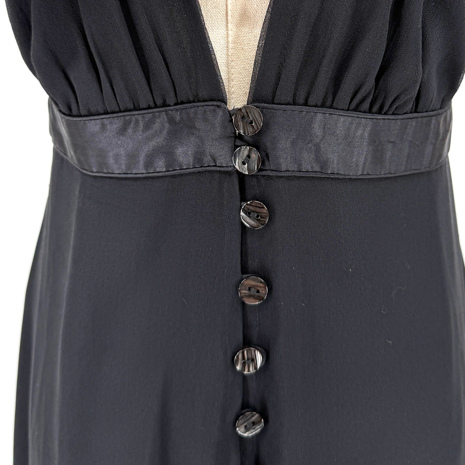 In The Now Black 100% Silk Plunging Button Front Dress
