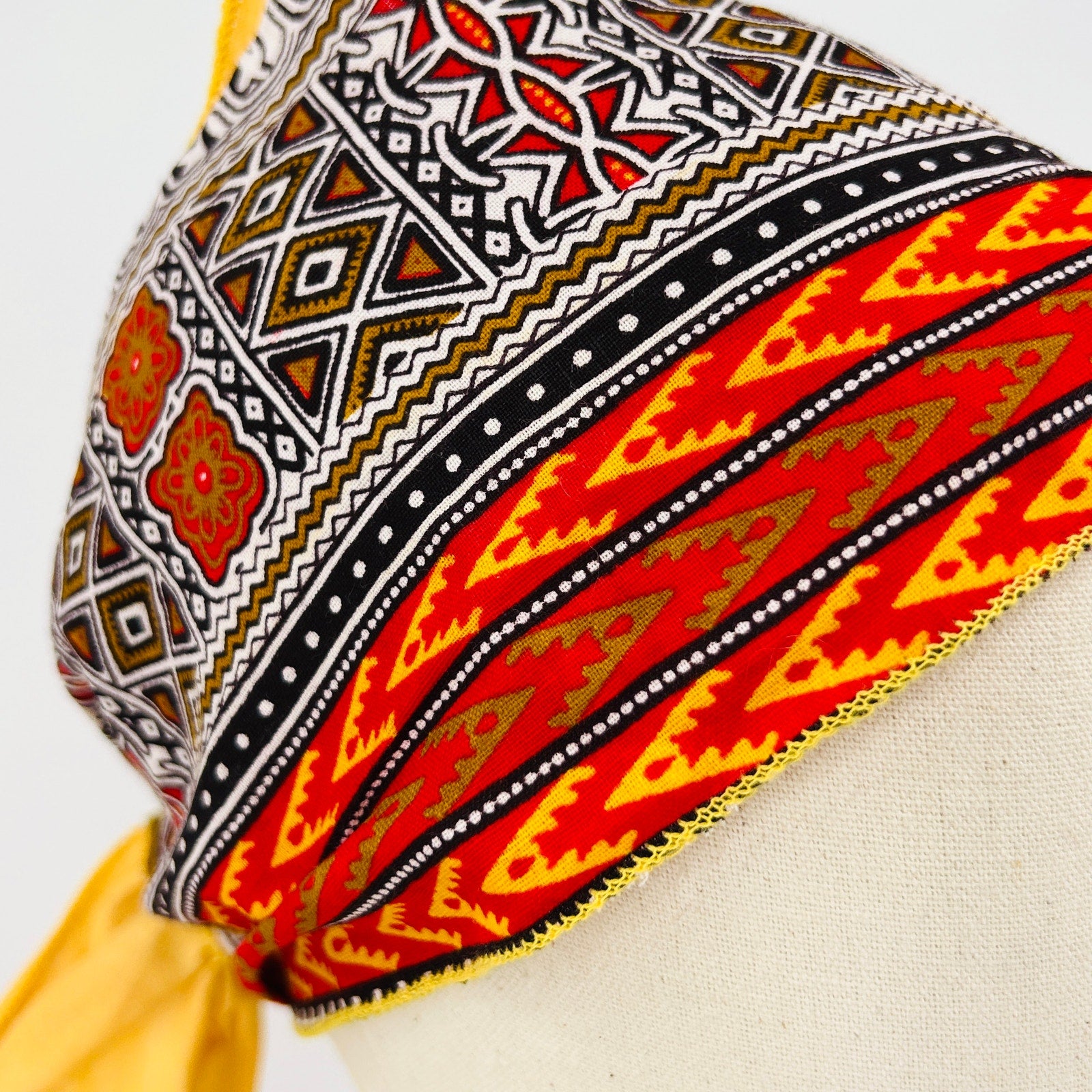 Vintage 90s Rainbow Yellow Red Dashiki Cotton Skirt & Head Scarf Set