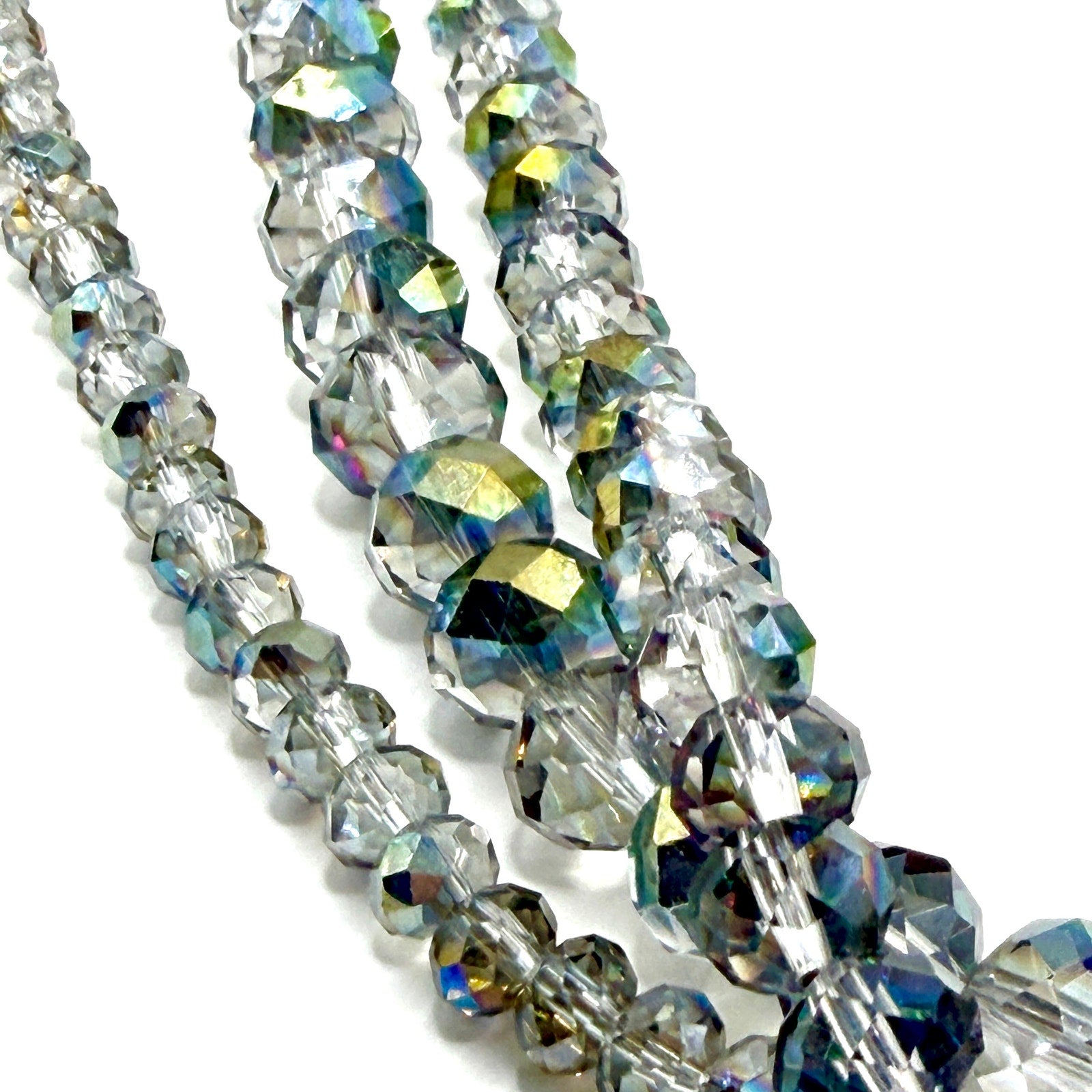 Vintage 90s Donna Dressler Signed Sterling AB Glass Crystal 3 Strand Necklace