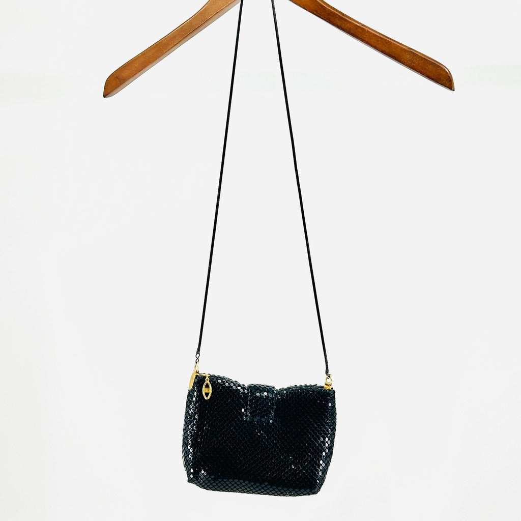 Vintage 70s Pacific Express Mesh Black Gold Hardware Shoulder Bag