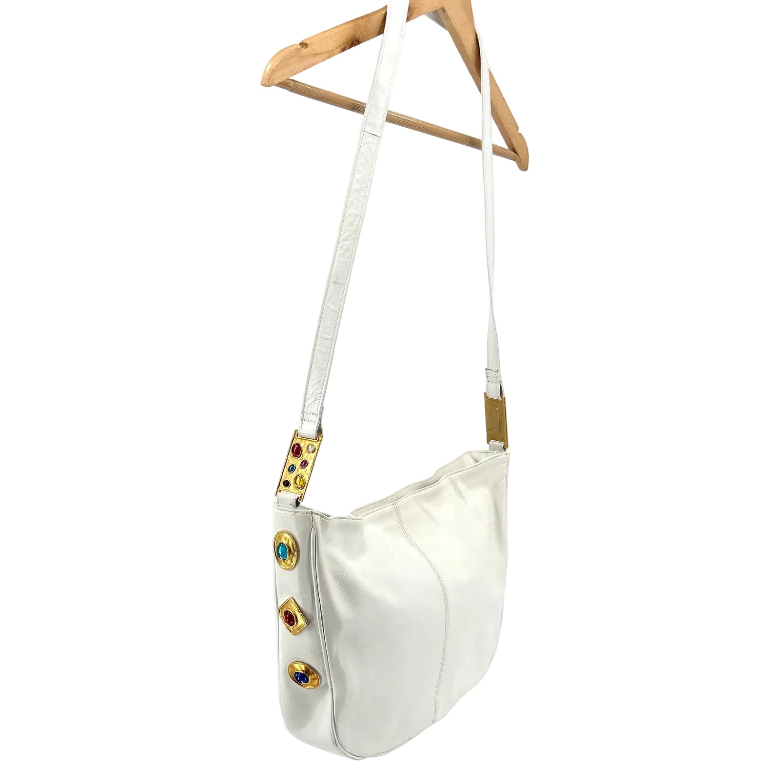 Vintage 80s Joseph B Exclusive White Leather Jewel-Embellished Satchel