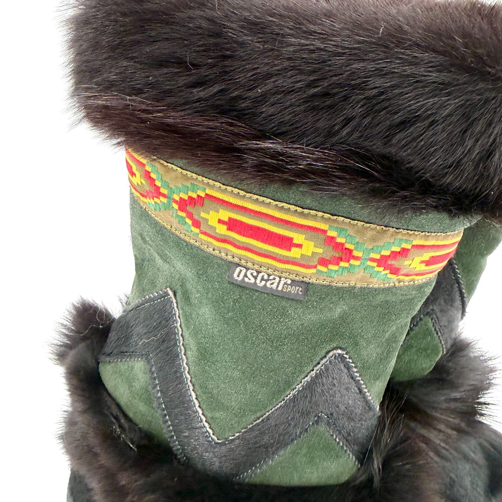 Vintage 90s Oscar Sport Green Suede Fur Trim Mukluk Boots