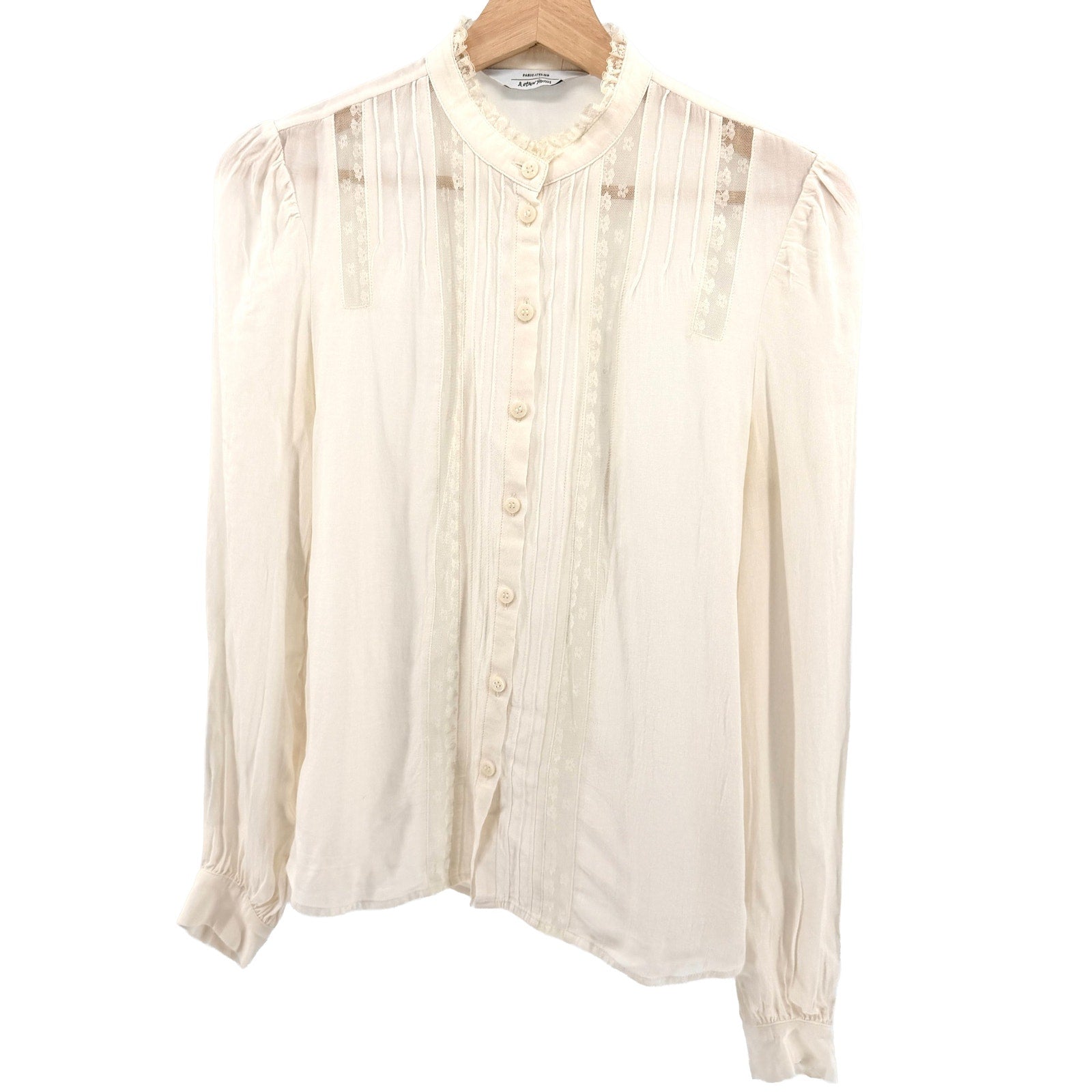 & Other Stories Paris Atelier Cream Lace Pintuck Button Down Blouse