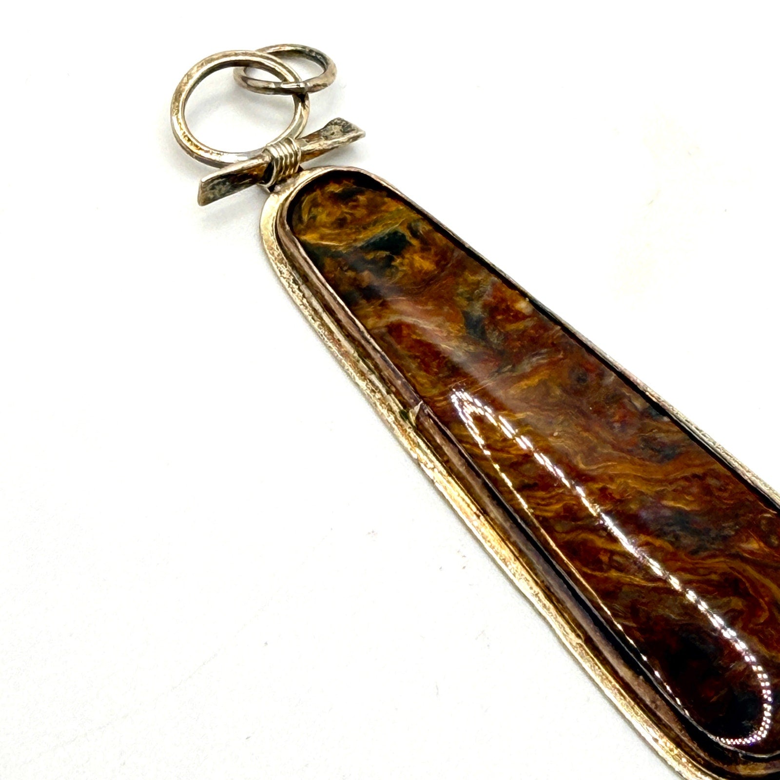 Vintage 90s Pietersite Sterling Silver Tapered Statement Slide Pendant