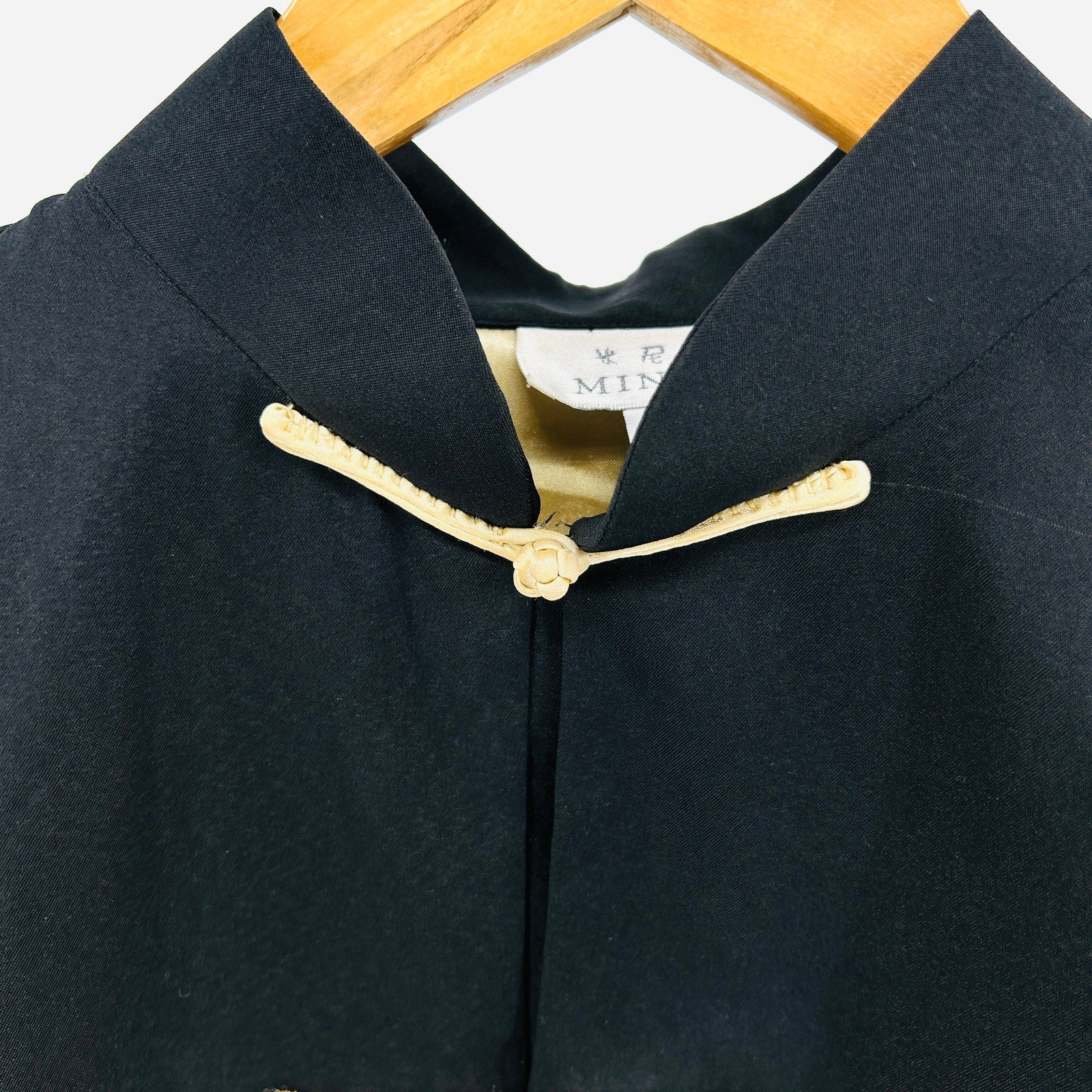Miniye Black Gold Embroidered Satin Trim Dragon Statement Jacket