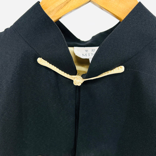Miniye Black Gold Embroidered Satin Trim Dragon Statement Jacket