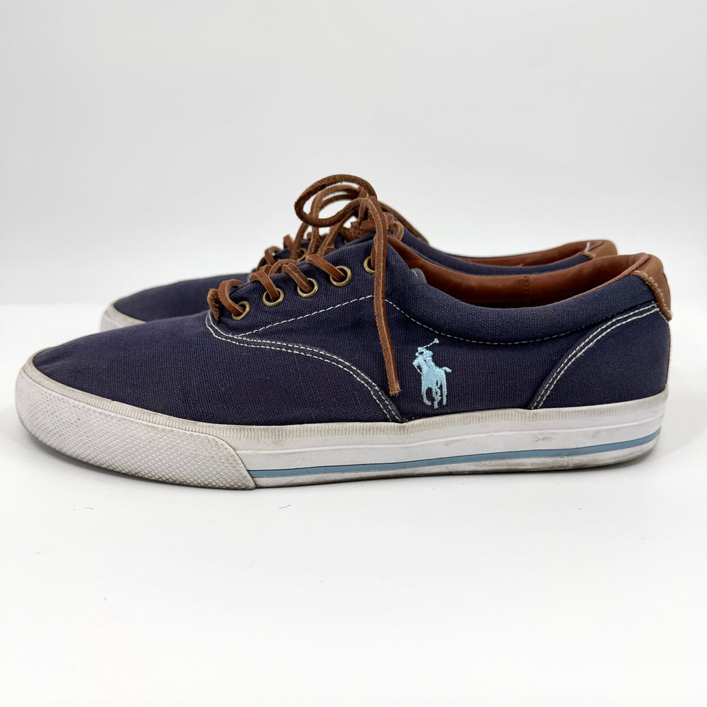 Polo Ralph Lauren Vaughn Navy Blue Leather Trim Pony Logo Sneakers