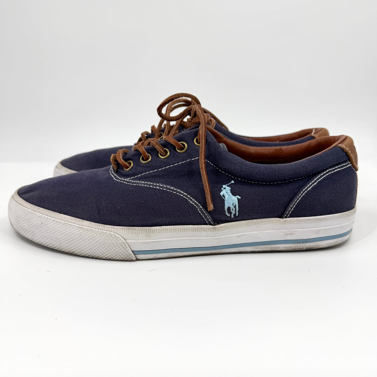 Polo Ralph Lauren Vaughn Navy Blue Leather Trim Pony Logo Sneakers