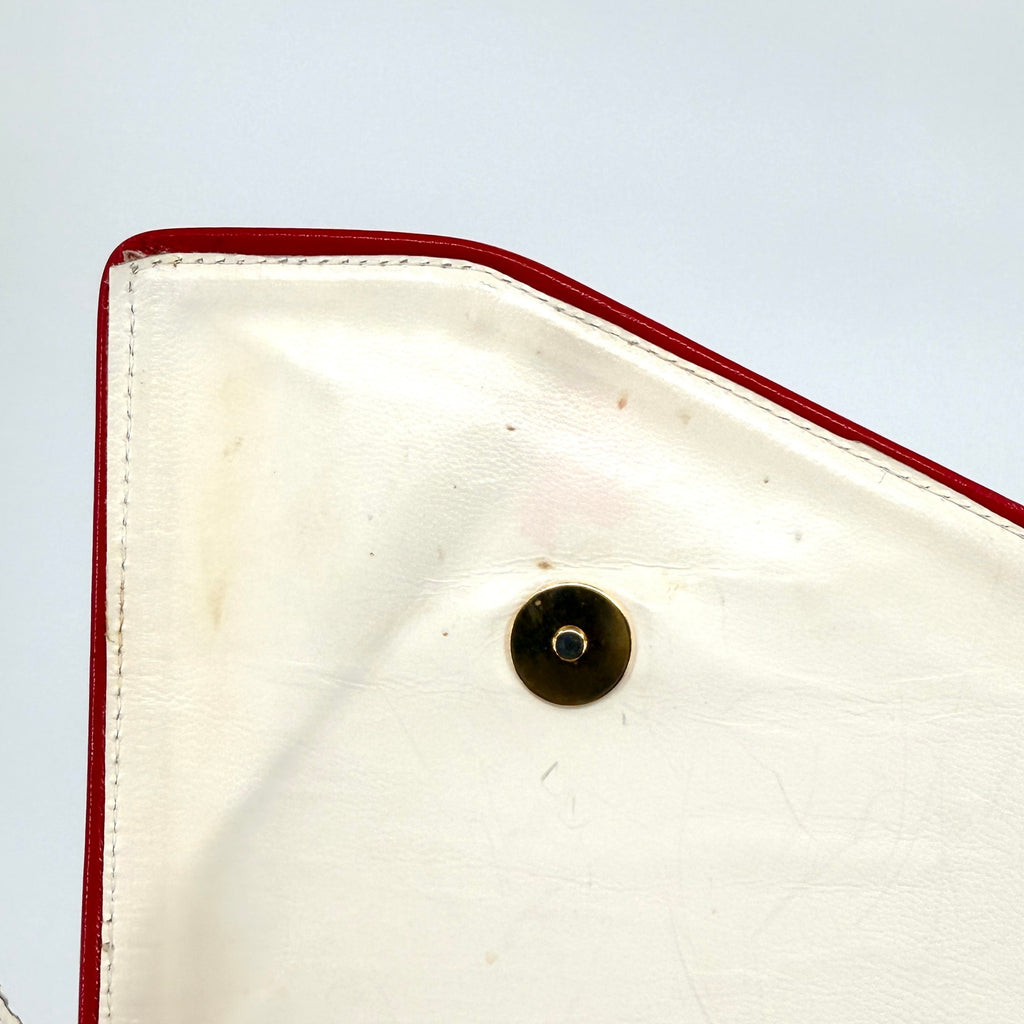 Vintage 80s White Red Genuine Leather Mod Minimalist Envelope Clutch Purse
