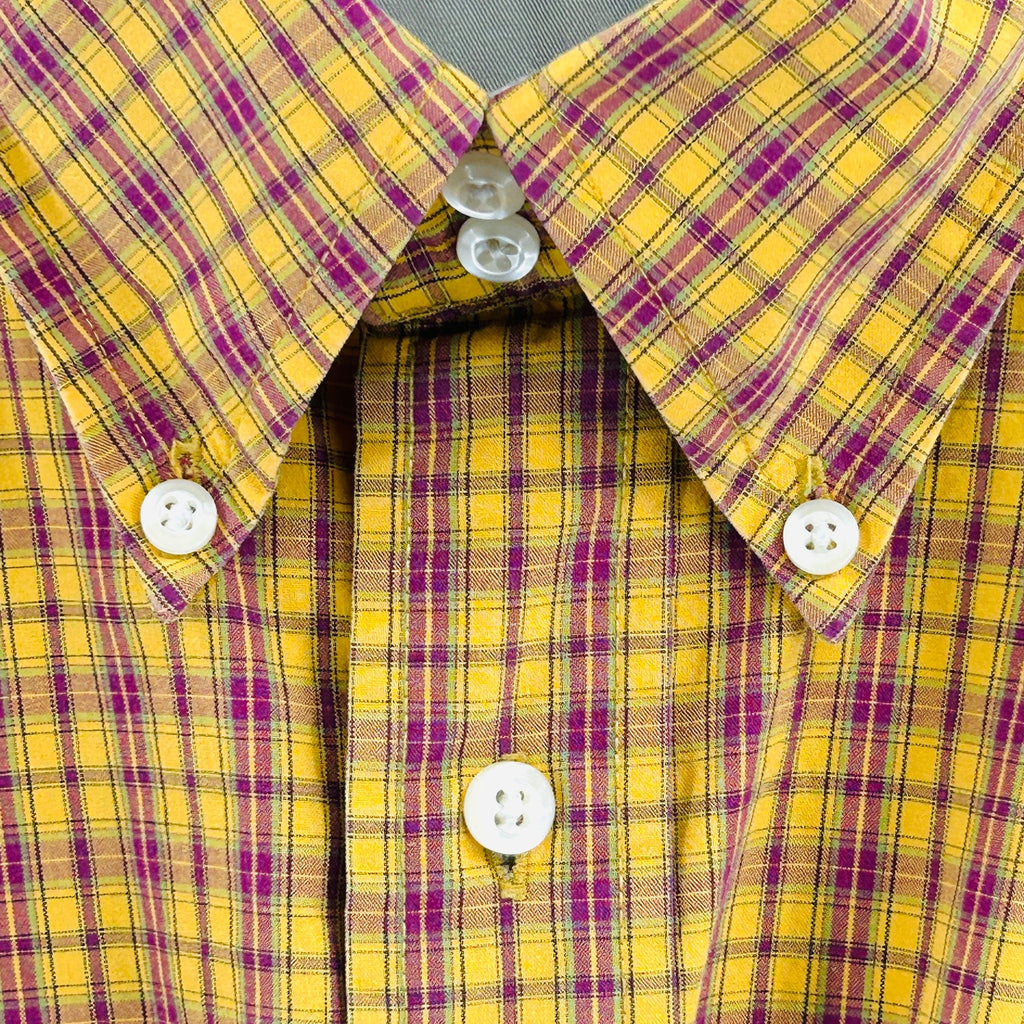 Vintage 90s Tommy Hilfiger Yellow Red Plaid Cotton Button-Down Shirt