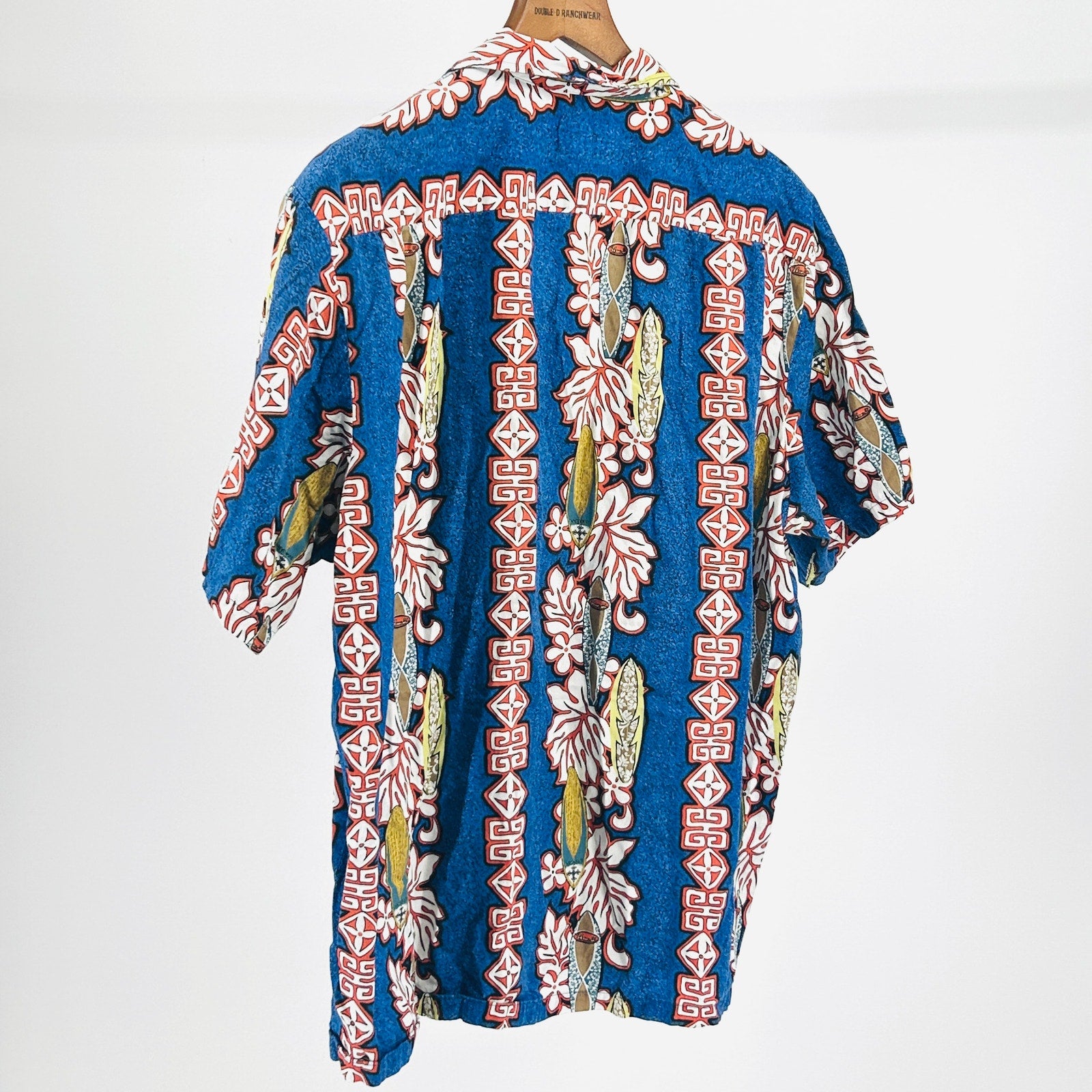 Vintage 90s Hawaiian Reserve Blue 100% Cotton Tropical Surfboard Shirt