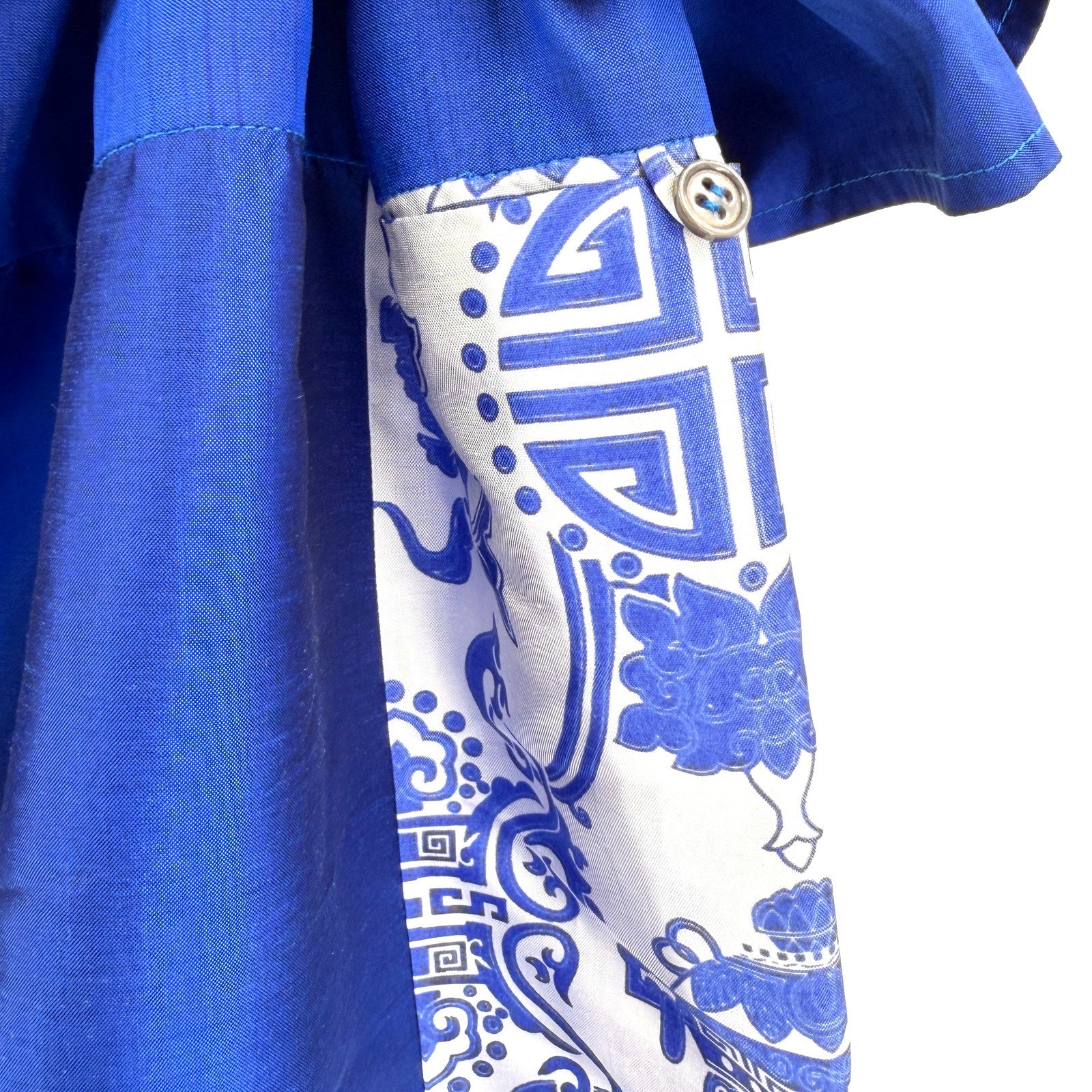 Vintage Y2K Paothong’s Royal Blue White 100% Silk Thai Wide Leg Pants