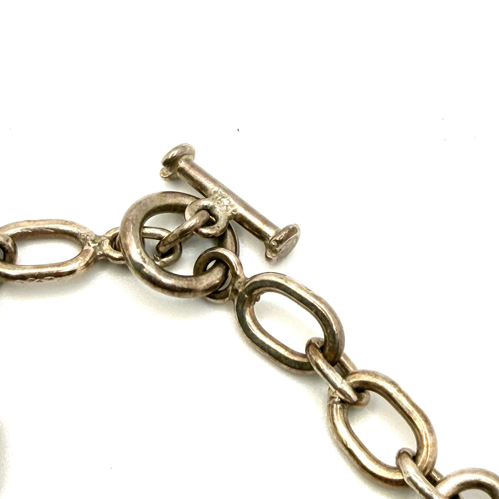 Vintage 90s Mexico Taxco 925 Sterling Silver Amethyst Charm Bracelet