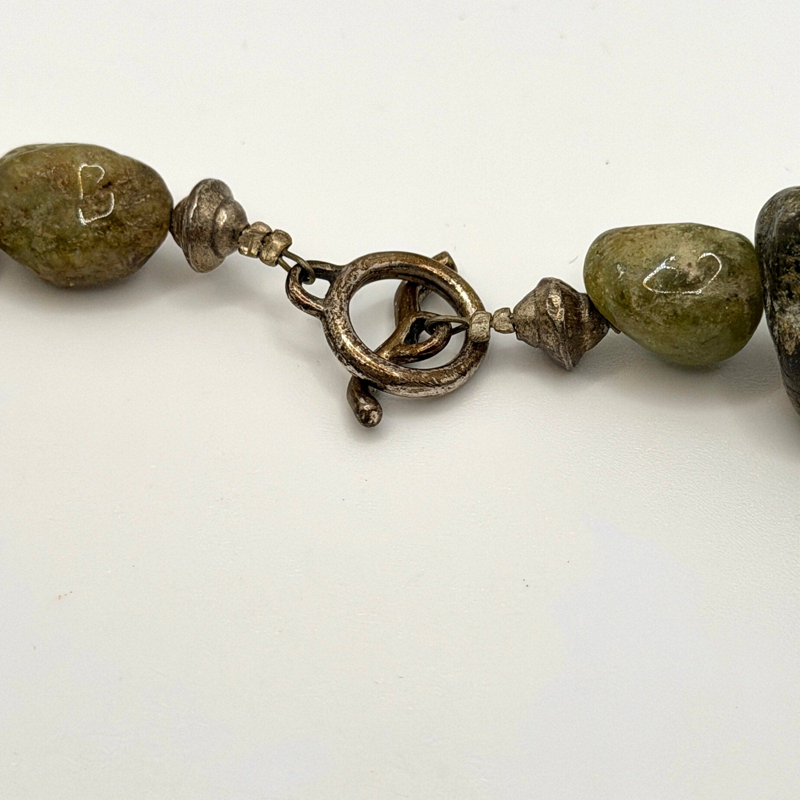 Vintage 90s Olive Brown Andradite Garnet Nugget Sterling Toggle Necklace