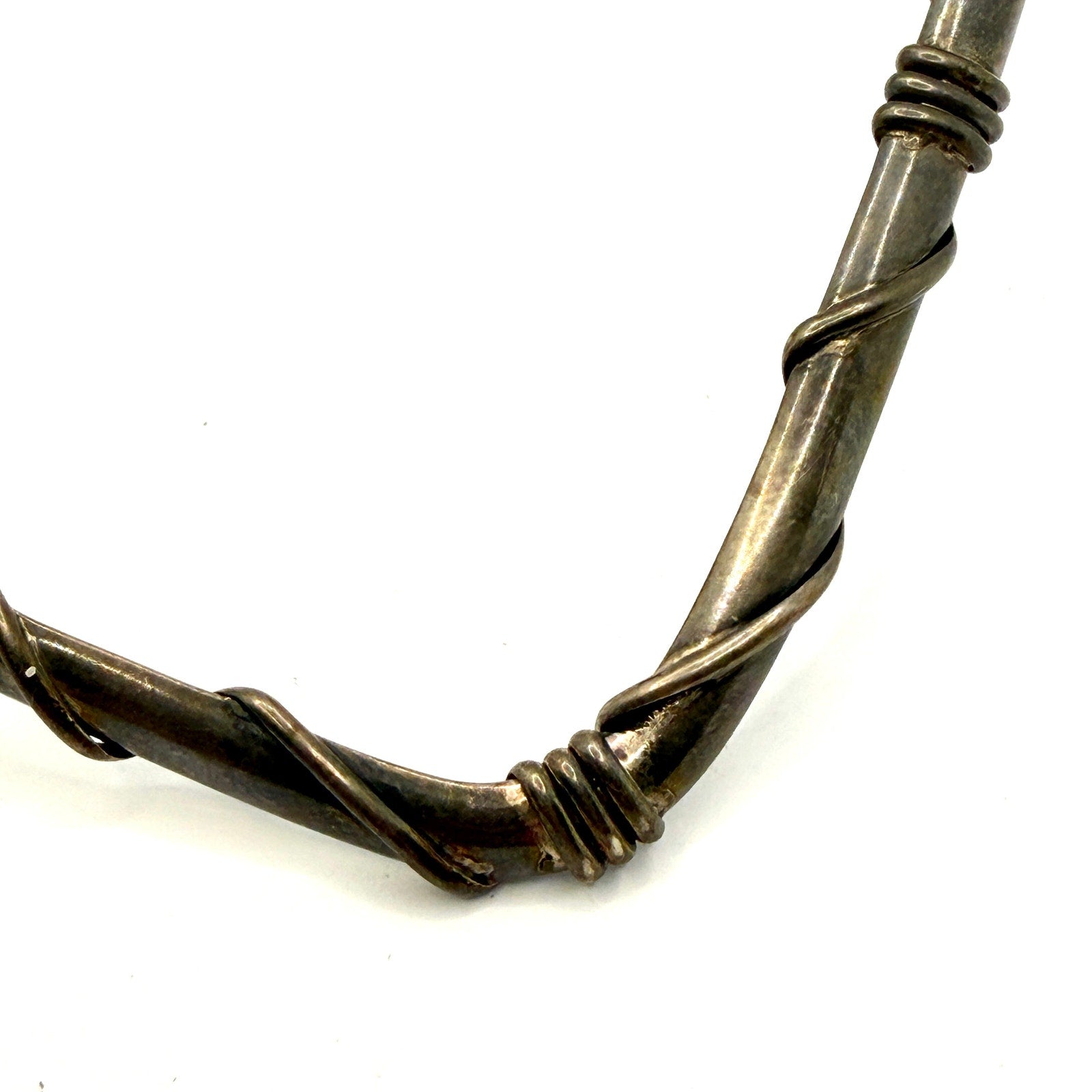 Vintage 90s Sterling Silver Wire Wrapped V Neck Collar Choker Necklace