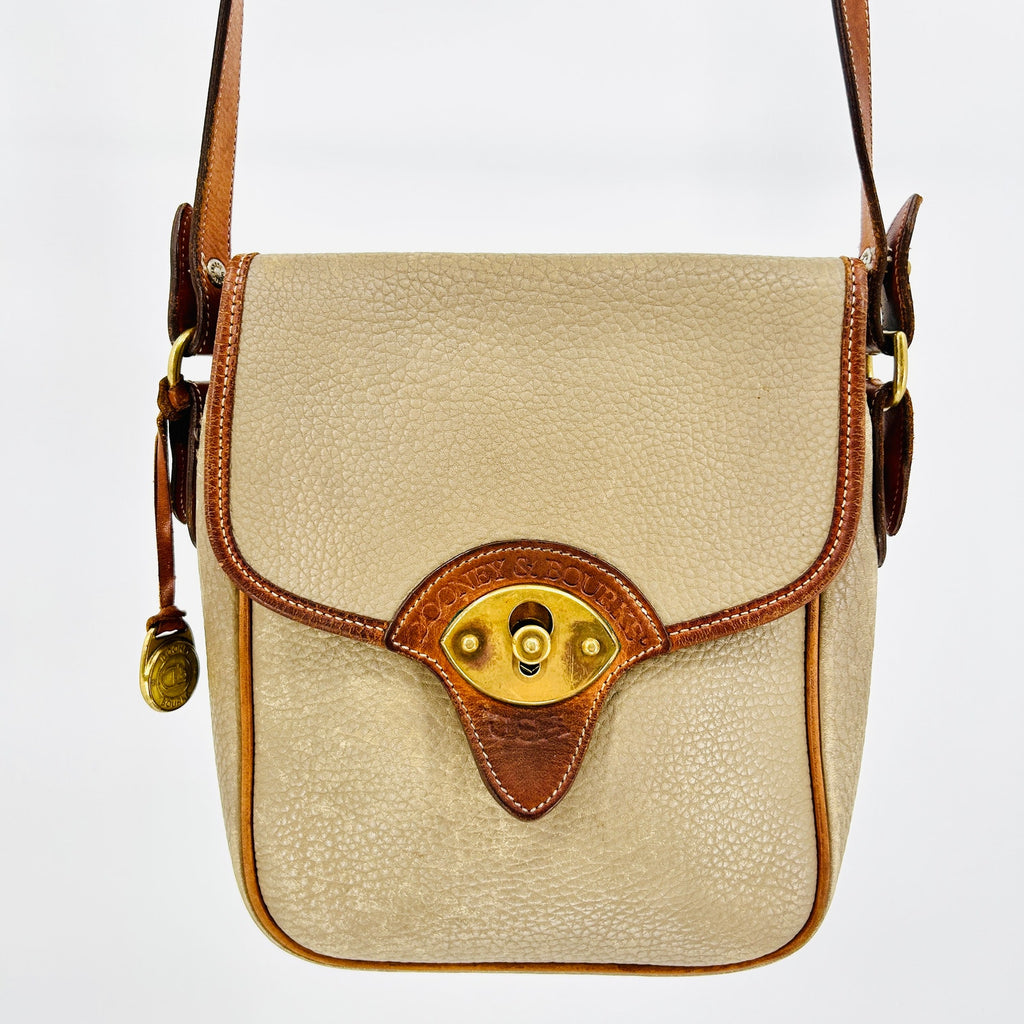 Vintage 90s Dooney & Bourke Bone Tan British All-Weather Leather Crossbody