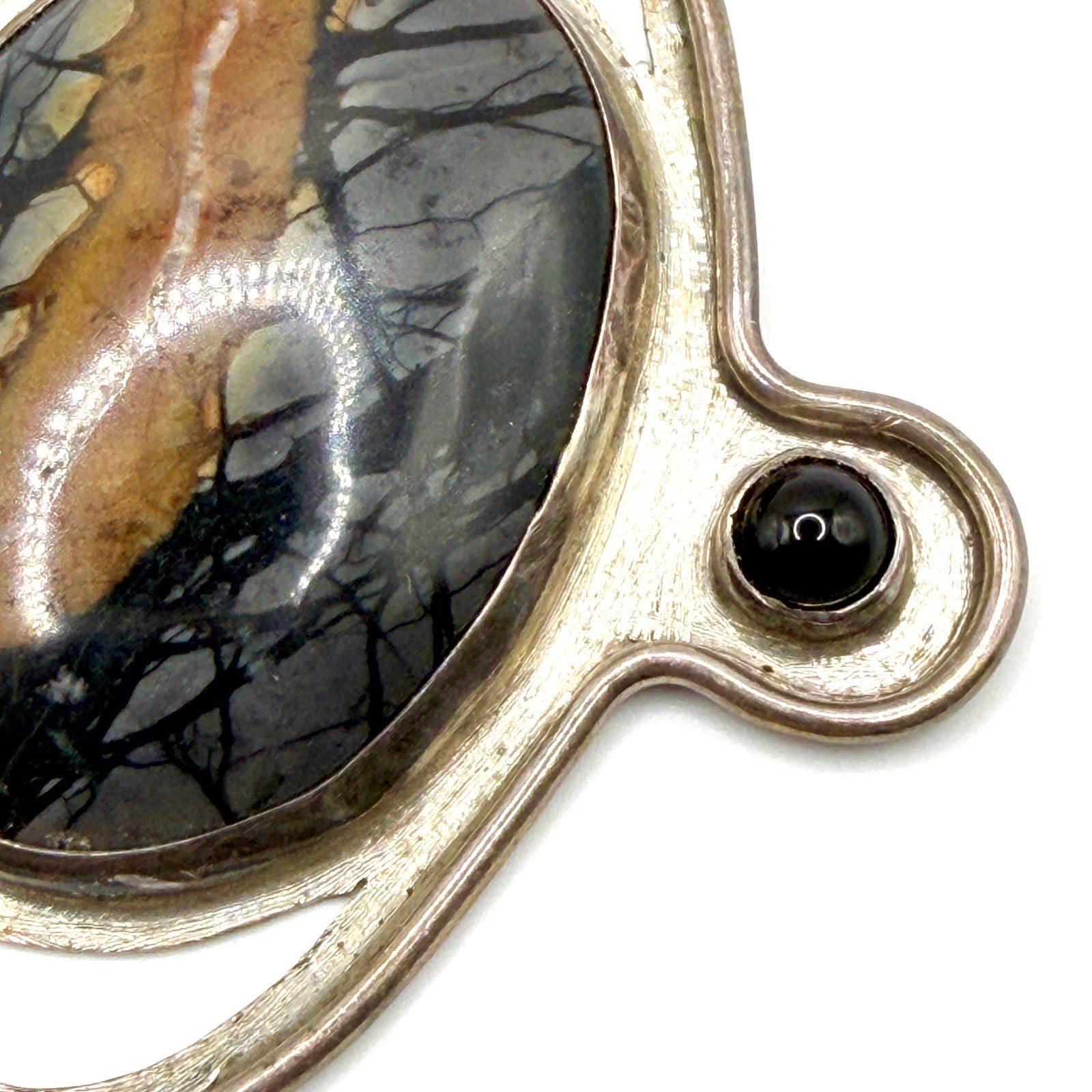 Vintage 90s Spiderweb Jasper Citrine Sterling Silver Boho Statement Pendant