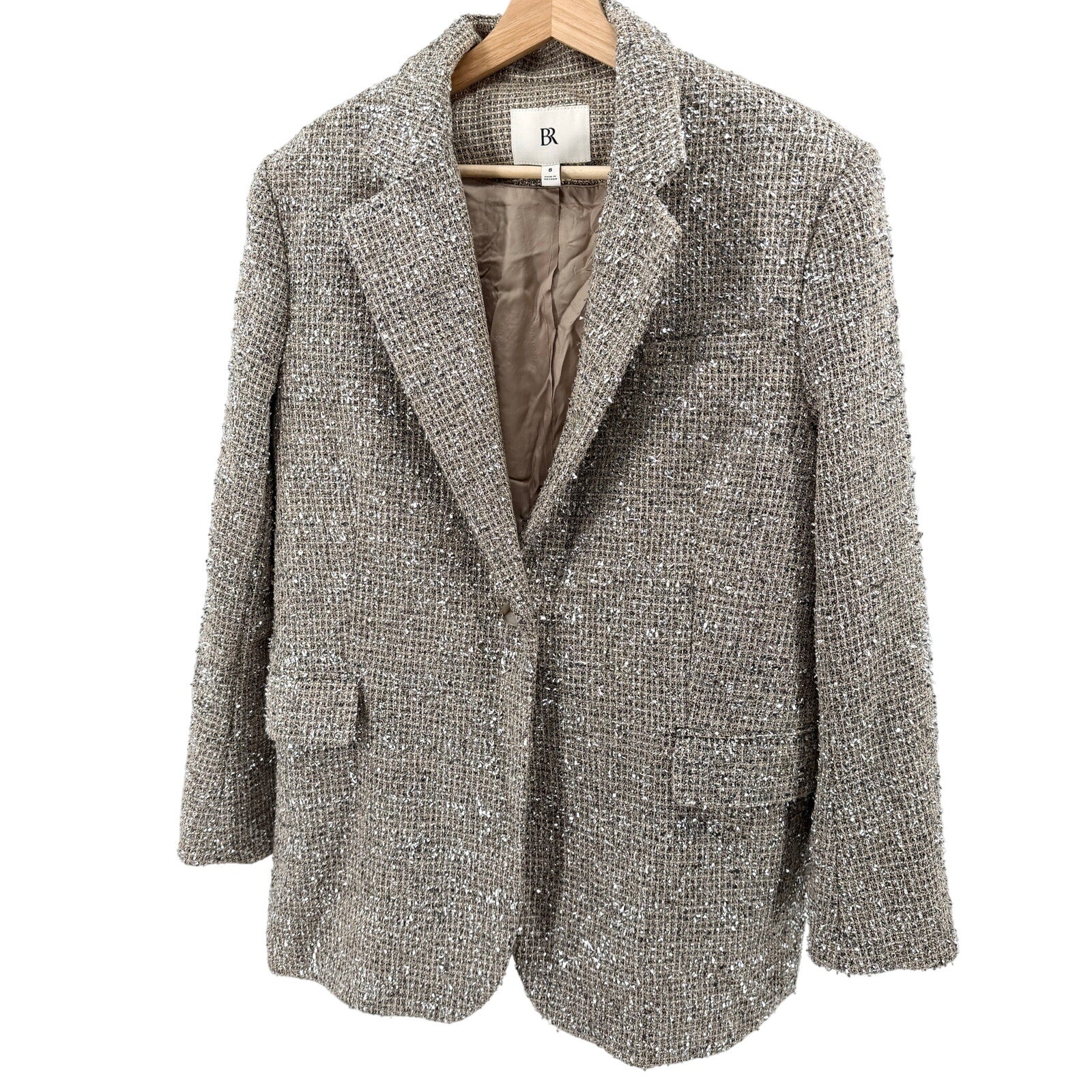 Banana Republic Beige Silver Metallic Tweed Blazer Pant Suit