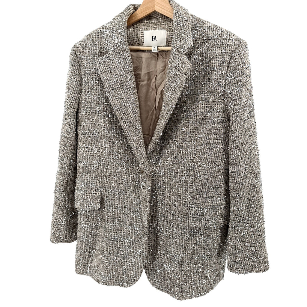 Banana Republic Beige Silver Metallic Tweed Blazer Pant Suit