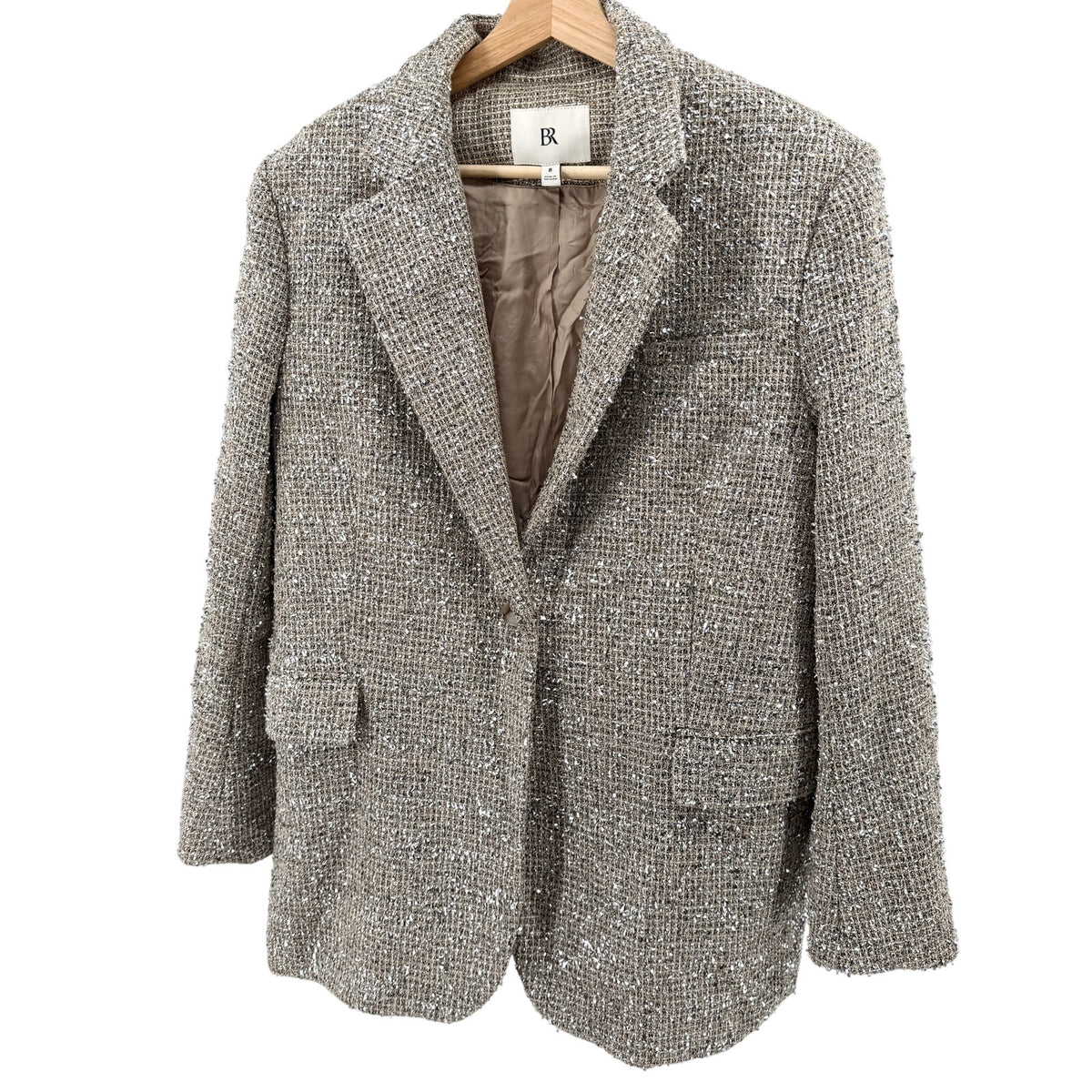 Banana Republic Beige Silver Metallic Tweed Blazer Pant Suit
