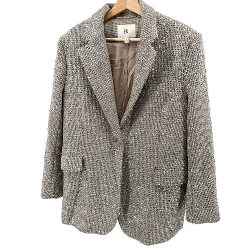 Banana Republic Beige Silver Metallic Tweed Blazer Pant Suit