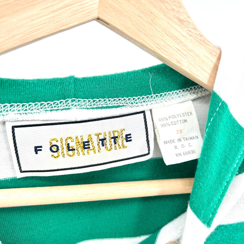 Vintage 90s Folette Signature Green White Striped Jersey Hoodie Gold Embroidery