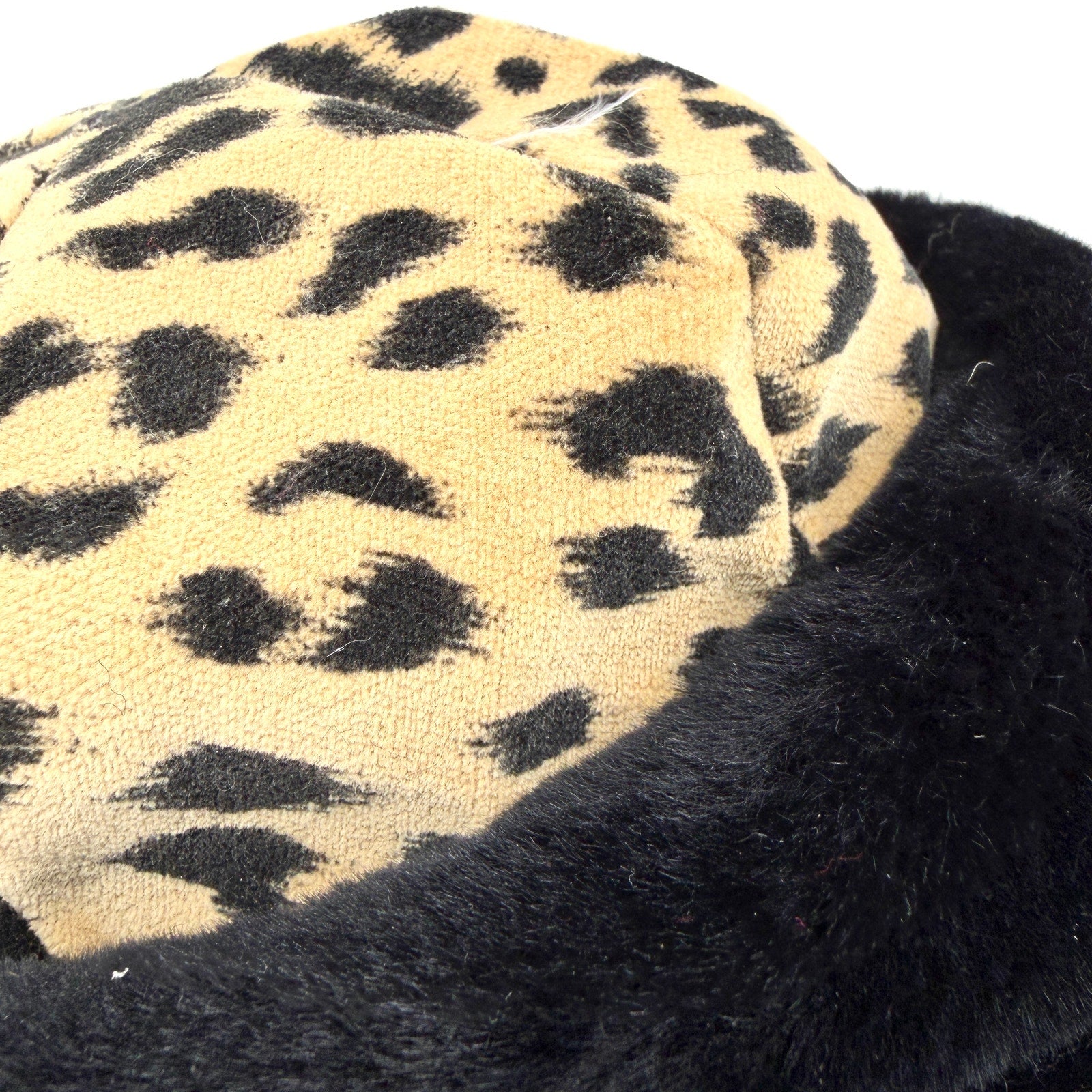 Vintage 90s Liz Claiborne Leopard Black Plush Cossack Hat