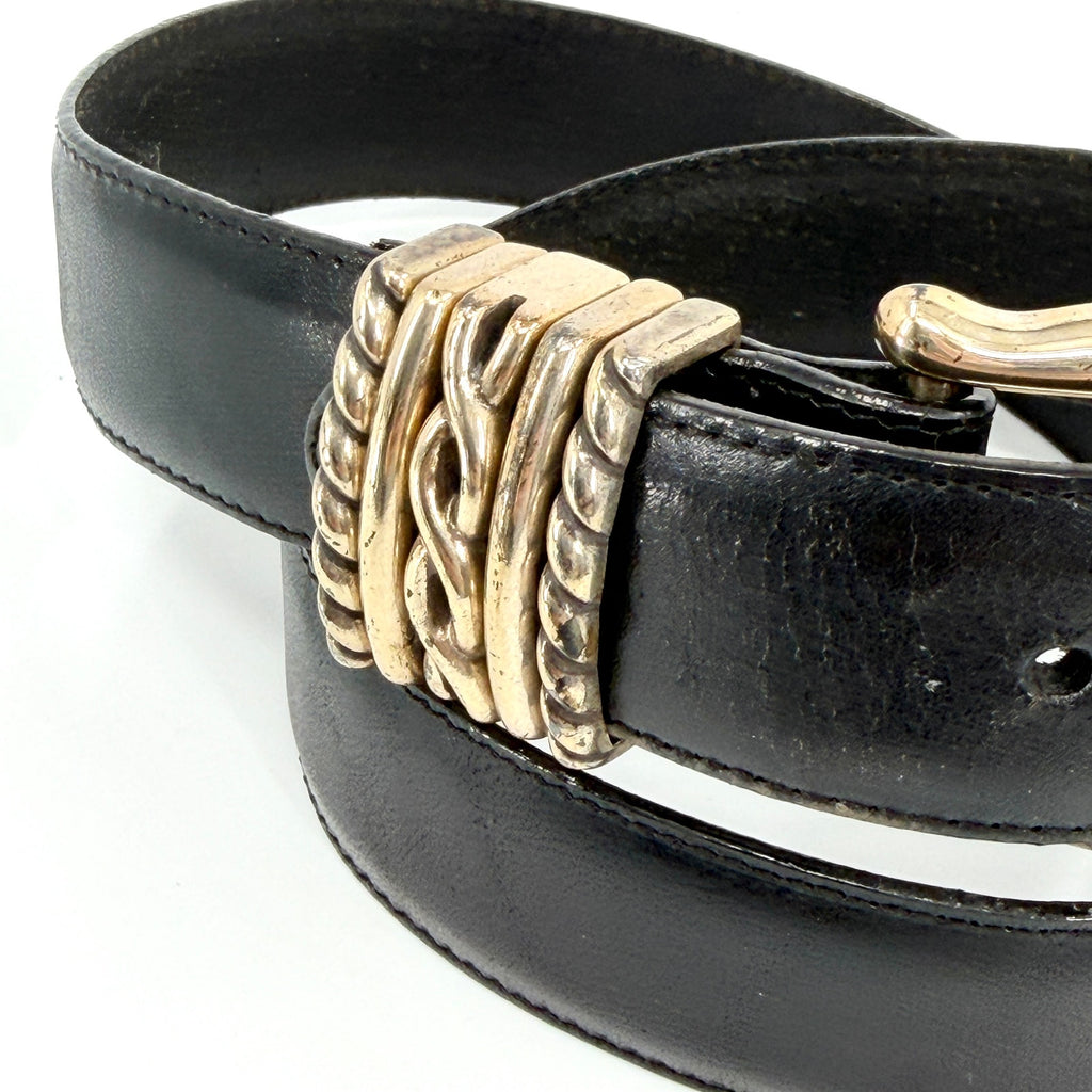 Vintage 90s Brighton Black Genuine Leather Silver Buckle Belt