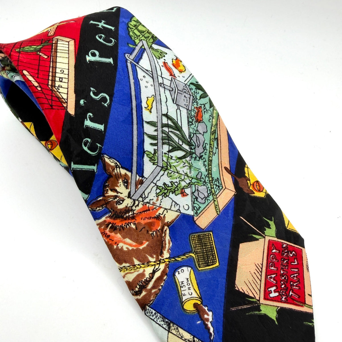 Vintage 90s Nicole Miller Multicolor Silk Pet Shop Novelty Skinny Tie