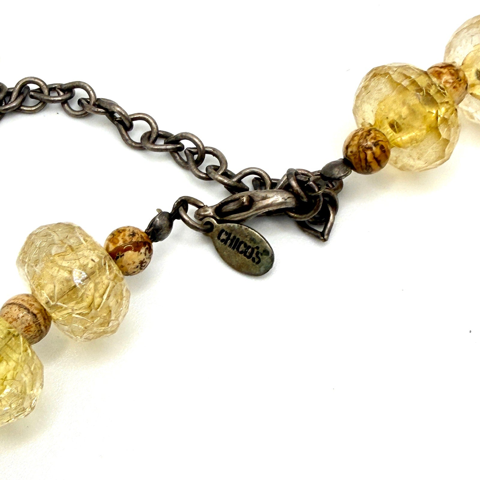Vintage 90s Chico's Yellow Amber Chinoiserie Geisha Necklace Earring Set