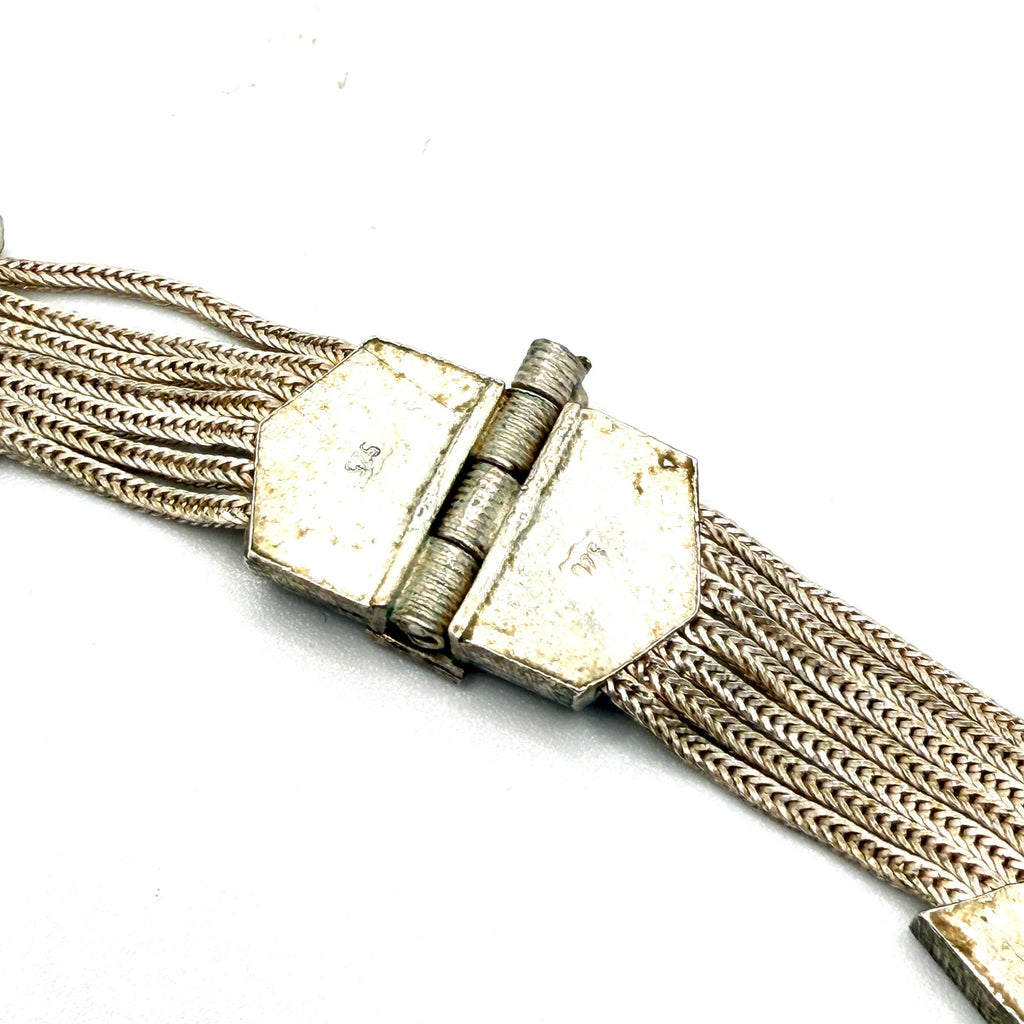Vintage 60s Stamped Sterling Silver Turkish Trabzon Enamel Multi Strand Necklace