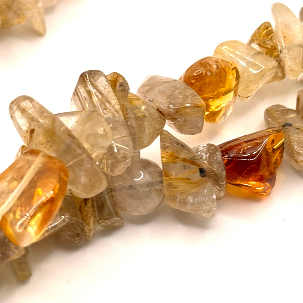 Vintage 90s Golden Rutilated Quartz Citrine Massive Double Strand Chip Necklace