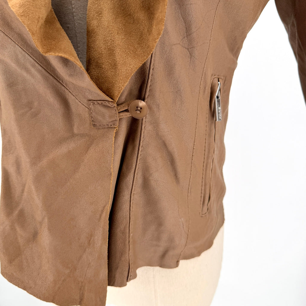 Vintage Y2K Kors by Michael Kors Brown Genuine Leather Soft Draped Moto Jacket