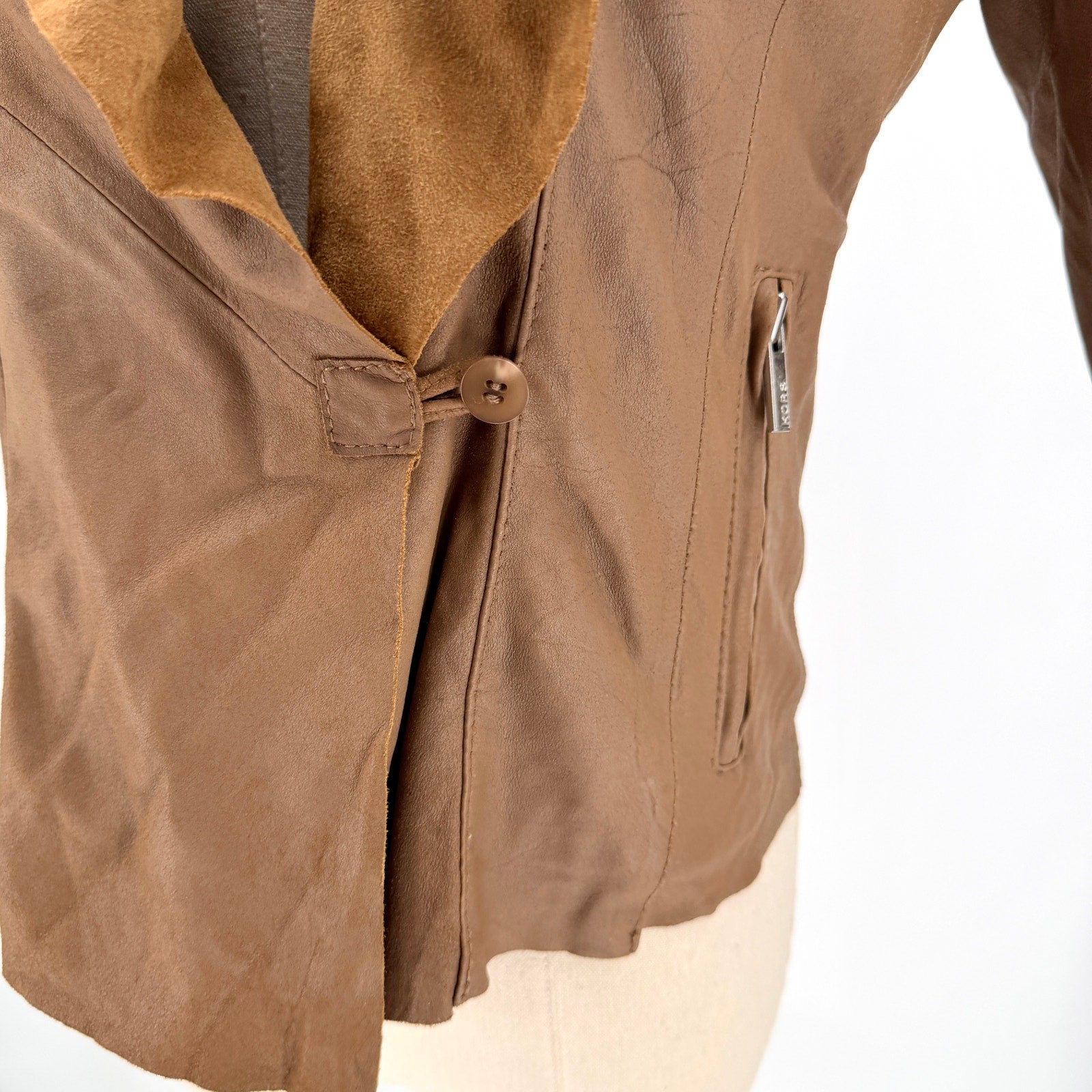 Vintage Y2K Kors by Michael Kors Brown Genuine Leather Soft Draped Moto Jacket