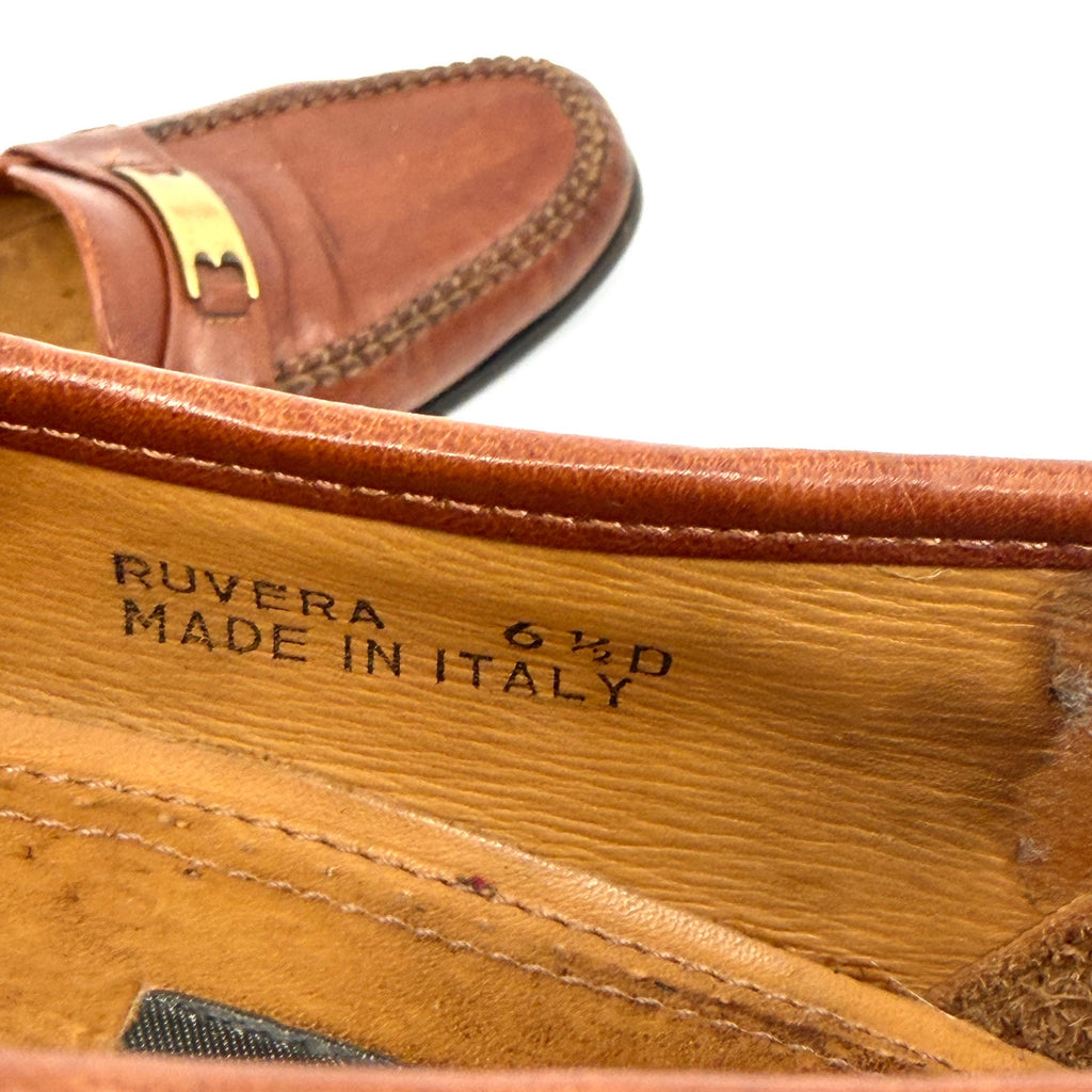 Vintage 80s Bally Italian Brown Leather Ruvera Gold Bit Loafers