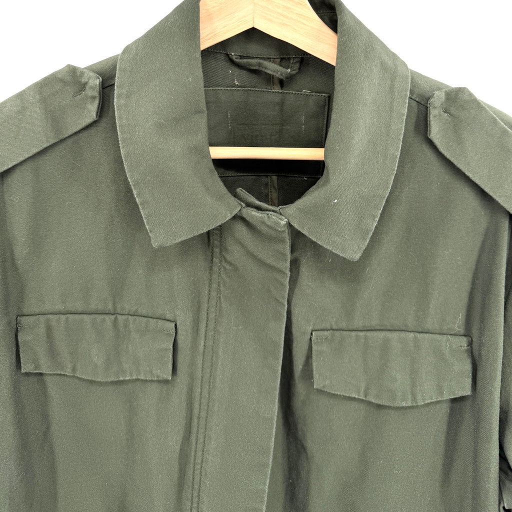 Custom Army Green I Do Care Stencil Slogan Utility Jacket