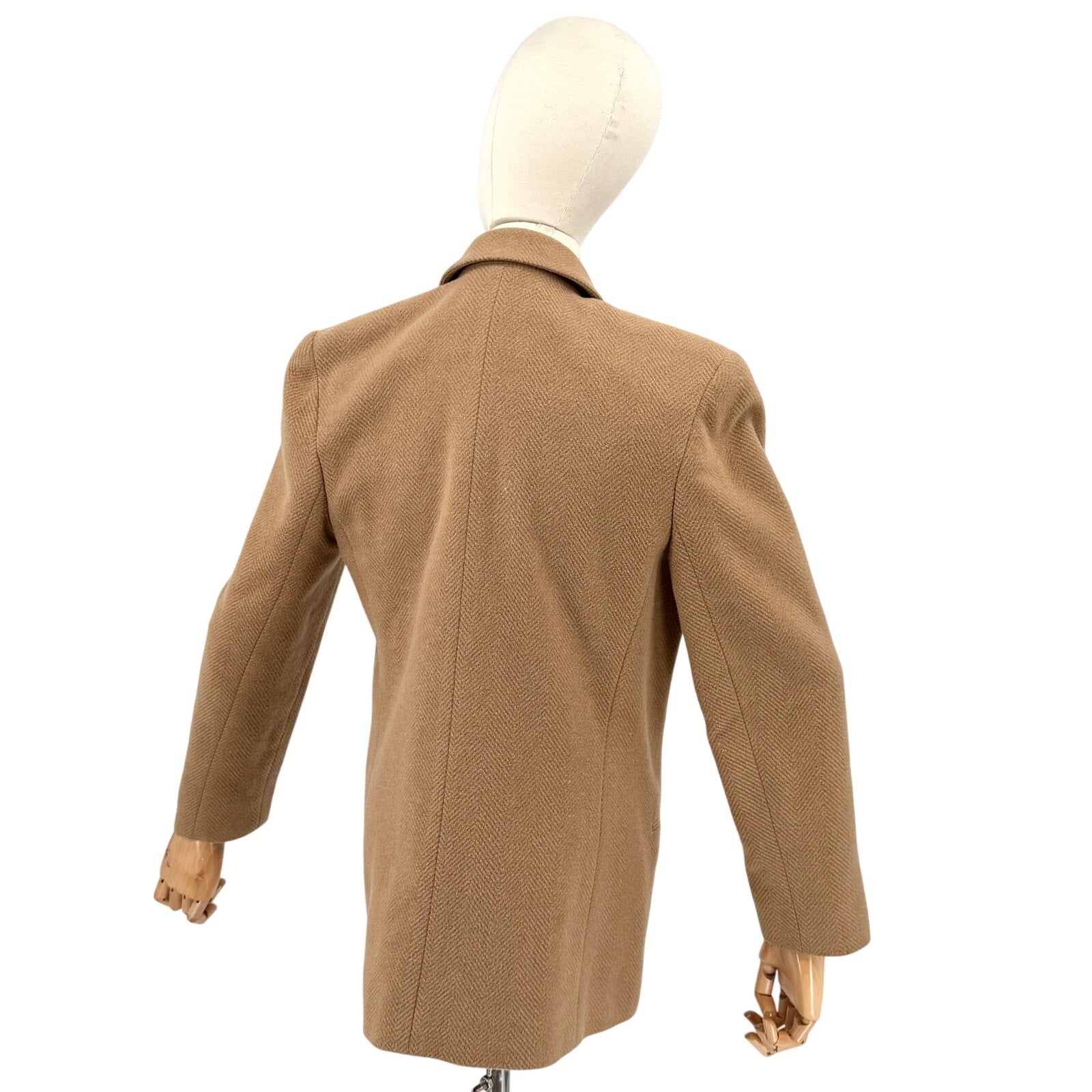 Vintage 80s Harve Benard Camel 100% Wool Chevron Tailored Blazer Jacket