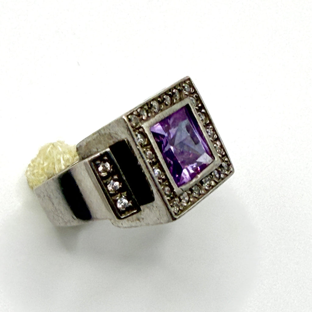 Vintage 90s JMA Purple Amethyst Sterling Silver Stamped 5.4ct Cocktail Ring