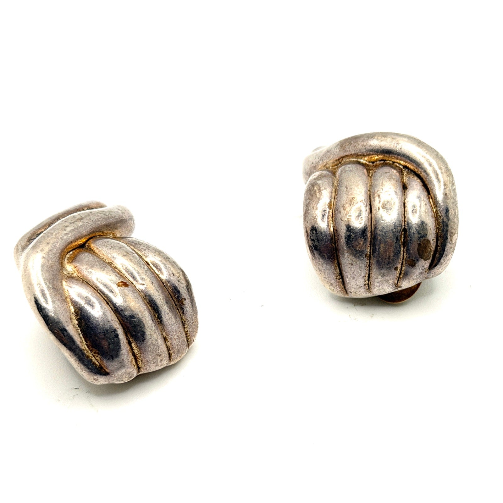 Vintage 80s Stamped Sterling Silver Israel Bold Hollow Clip On Earrings