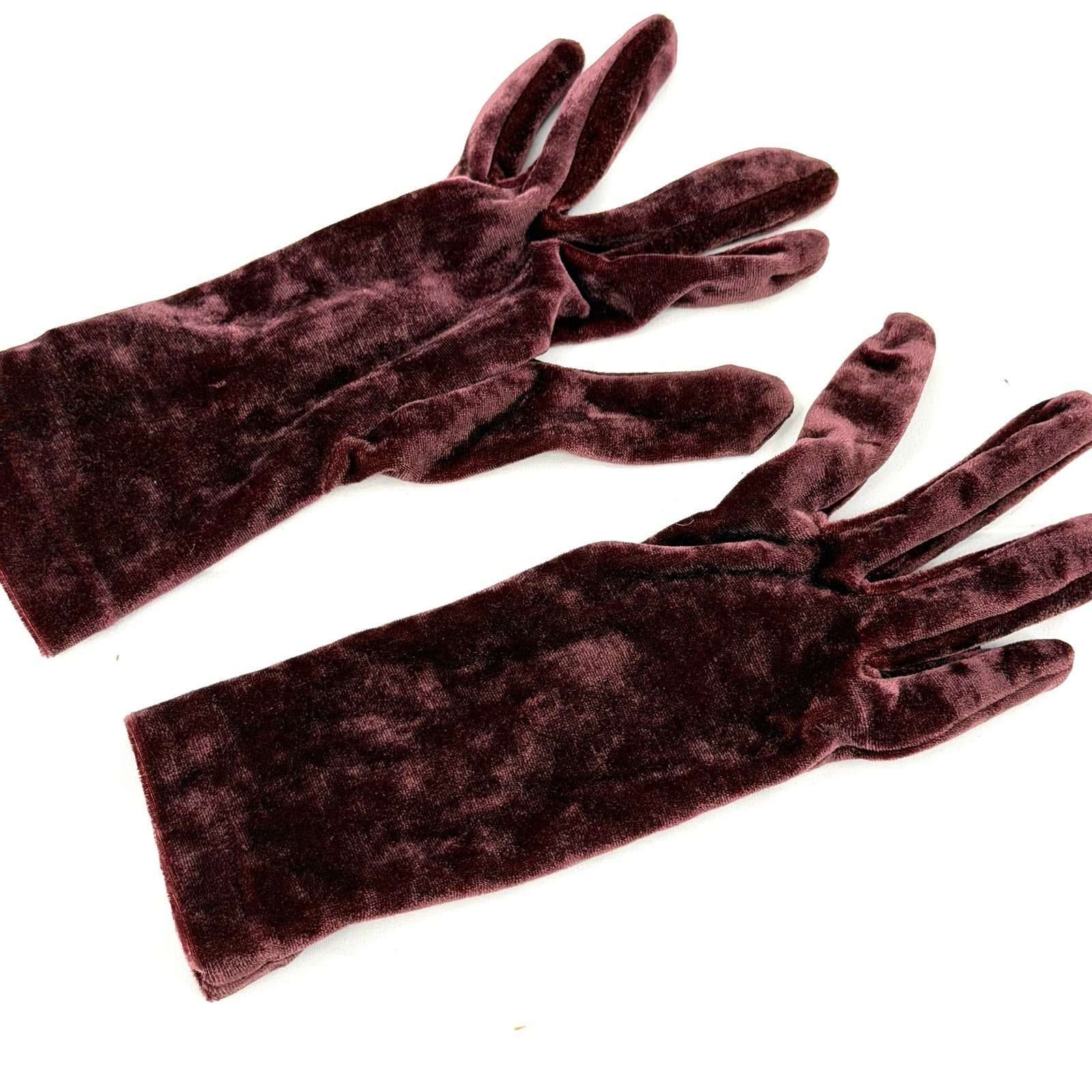 Vintage Y2K Banana Republic Maroon Velvet Goth Stretch Evening Gloves