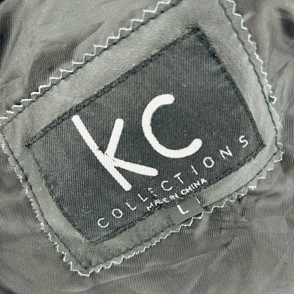 Vintage Y2K KC Collections Black Genuine Leather Faux Fur Trim Wrap Trench Coat