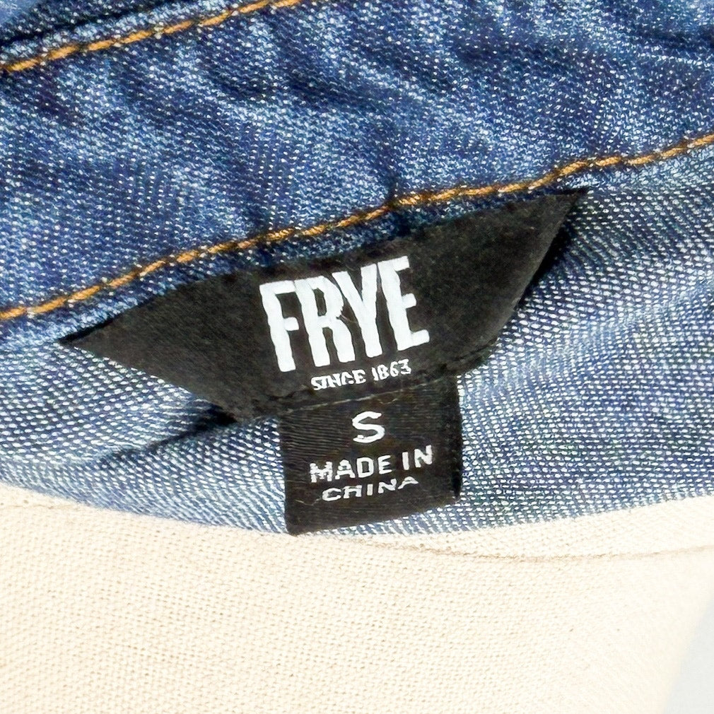 Frye Blue 100% Cotton Button Front Pocket Denim Mini Shirt Dress