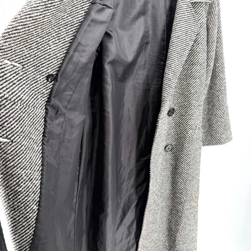 Vintage 80s St Michael Black White Tweed Double Breasted Overcoat