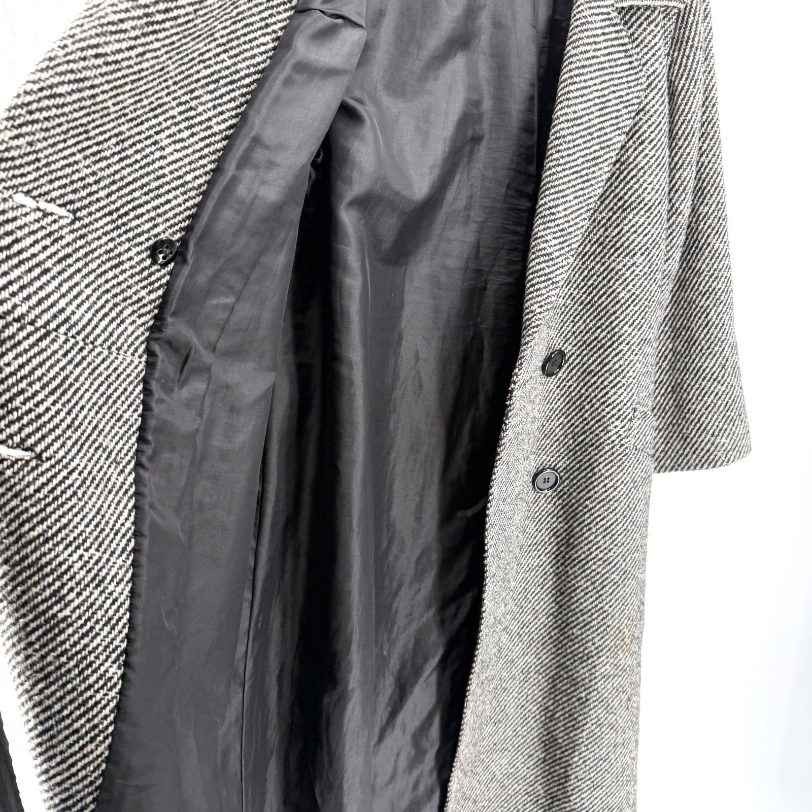 Vintage 80s St Michael Black White Tweed Double Breasted Overcoat