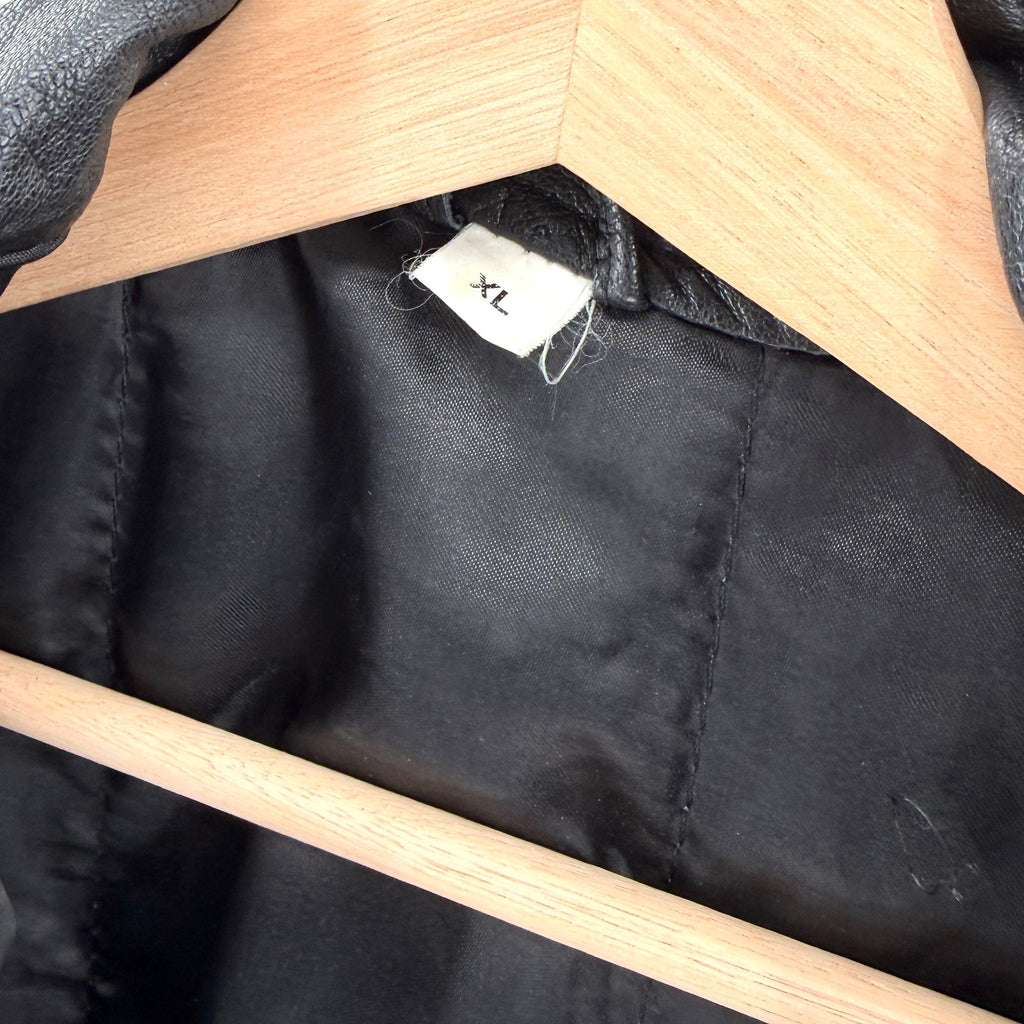Vintage 90s Black Genuine Leather Utility Field Drawstring Jacket