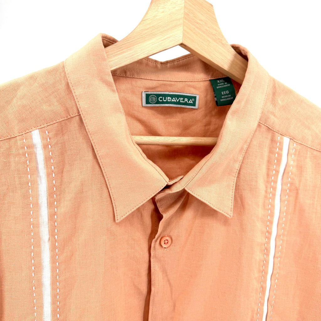 Cubavera Adobe Tan White Trim Bowling Guayabera Short Sleeve Button Down Shirt